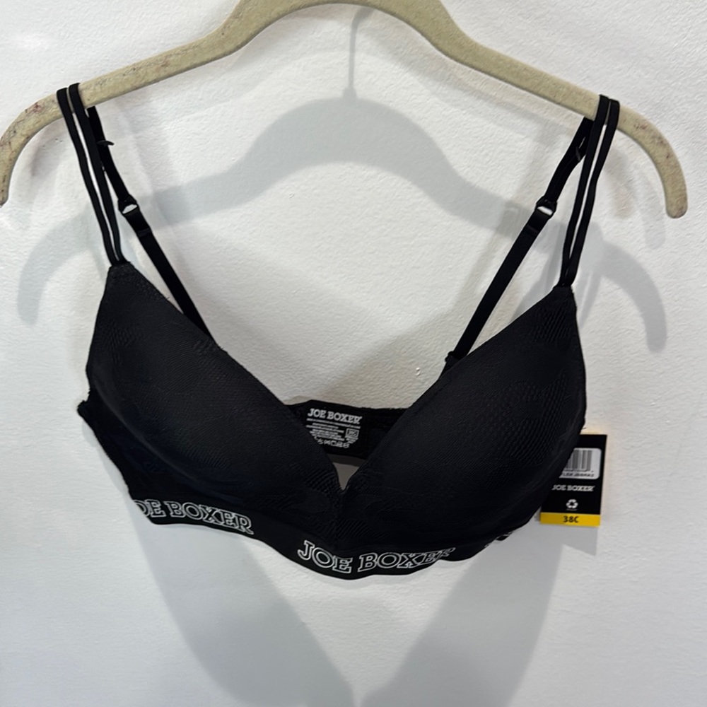 Joe Boxer Black Wireless T-Shirt Bra Logo Band JBBRA2 38C Mens Womens NWT